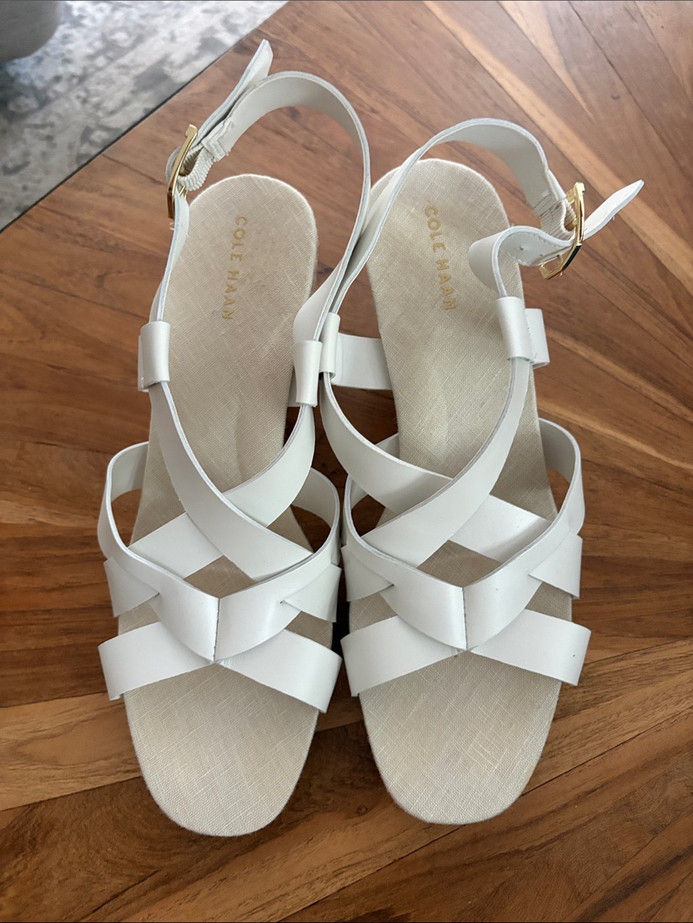Cole Haan White Strappy Crisscross Slingback Sandals